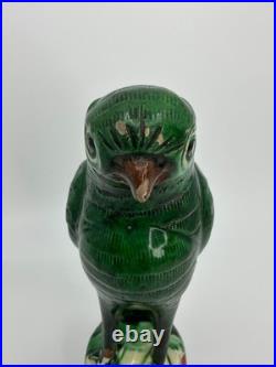 Antique 19th Century Chinese Glazed Green Parrot Pottery- FREE SHIPPING