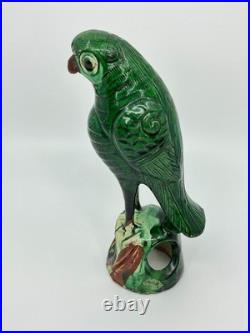 Antique 19th Century Chinese Glazed Green Parrot Pottery- FREE SHIPPING
