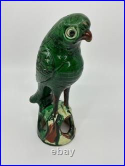 Antique 19th Century Chinese Glazed Green Parrot Pottery- FREE SHIPPING