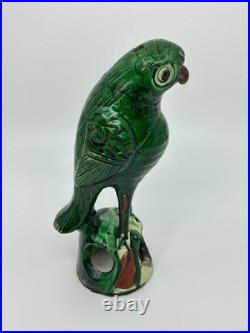 Antique 19th Century Chinese Glazed Green Parrot Pottery- FREE SHIPPING