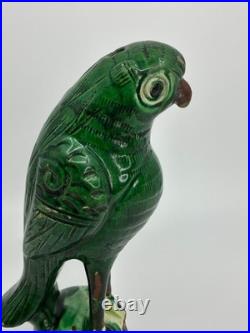 Antique 19th Century Chinese Glazed Green Parrot Pottery- FREE SHIPPING