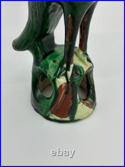 Antique 19th Century Chinese Glazed Green Parrot Pottery- FREE SHIPPING