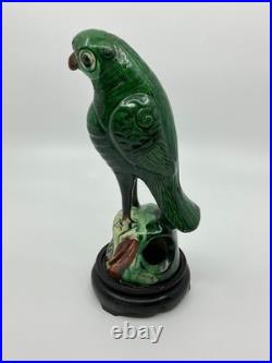 Antique 19th Century Chinese Glazed Green Parrot Pottery- FREE SHIPPING