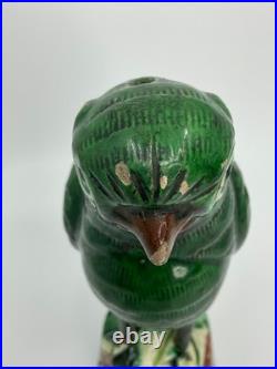 Antique 19th Century Chinese Glazed Green Parrot Pottery- FREE SHIPPING