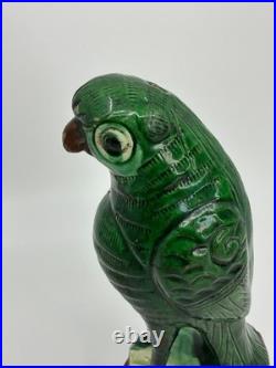 Antique 19th Century Chinese Glazed Green Parrot Pottery- FREE SHIPPING