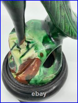 Antique 19th Century Chinese Glazed Green Parrot Pottery- FREE SHIPPING