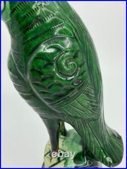 Antique 19th Century Chinese Glazed Green Parrot Pottery- FREE SHIPPING