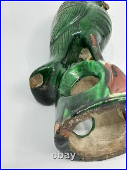 Antique 19th Century Chinese Glazed Green Parrot Pottery- FREE SHIPPING