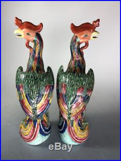 Antique A Pair Chinese Export Porcelain Phoenix Birds With Sign
