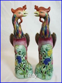 Antique A Pair Chinese Export Porcelain Phoenix Birds With Sign
