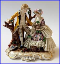 Antique Ackermann & Fritze Porcelain Figurine Courting Couple Bird Nest
