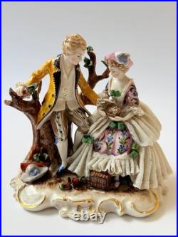 Antique Ackermann & Fritze Porcelain Figurine Courting Couple Bird Nest