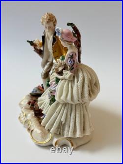 Antique Ackermann & Fritze Porcelain Figurine Courting Couple Bird Nest