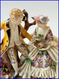 Antique Ackermann & Fritze Porcelain Figurine Courting Couple Bird Nest