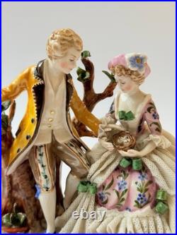 Antique Ackermann & Fritze Porcelain Figurine Courting Couple Bird Nest