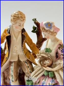 Antique Ackermann & Fritze Porcelain Figurine Courting Couple Bird Nest