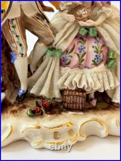 Antique Ackermann & Fritze Porcelain Figurine Courting Couple Bird Nest