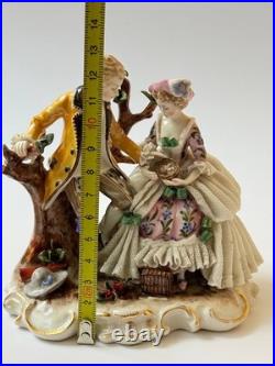 Antique Ackermann & Fritze Porcelain Figurine Courting Couple Bird Nest