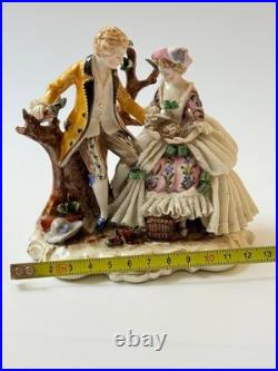 Antique Ackermann & Fritze Porcelain Figurine Courting Couple Bird Nest