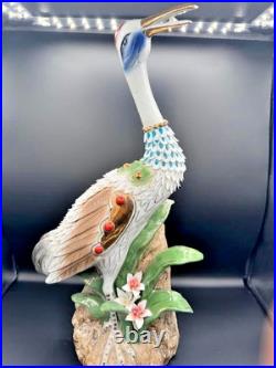 Antique Bird Figurine Heron Crane Porcelain Ceramic Statue Art Deco Styling 21