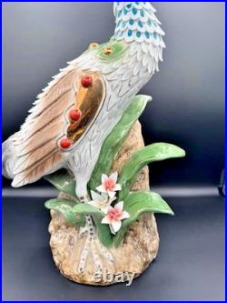 Antique Bird Figurine Heron Crane Porcelain Ceramic Statue Art Deco Styling 21