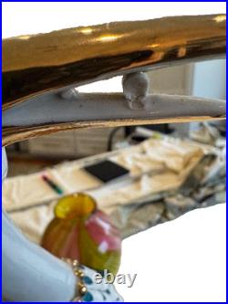 Antique Bird Figurine Heron Crane Porcelain Ceramic Statue Art Deco Styling 21