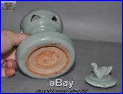 Antique China Dynasty Ru Kiln porcelain glaze Bird Statue incense burner censer