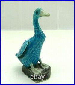 Antique Chinese Blue Turquoise Majolica Porcelain Duck Goose Figurine Impressed
