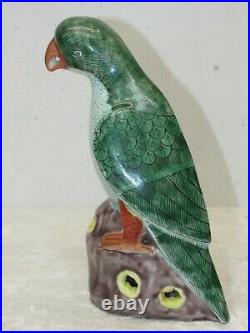 Antique Chinese Export Famille Verte Porcelain Parrot Bird Green Figure
