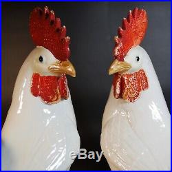 Antique Chinese Export Porcelain Birds Roosters Pair White Glaze Qing/Republic