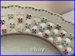 Antique Chinese Export Reticulated Porcelain Oval Tray w Floral Birds Decoration