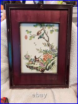 Antique Chinese Famille Rose Hand Painted Birds And Flowers Porcelain Plaque Antique Chinese Famille Rose Hand Painted Birds And Flowers Porcelain Plaque