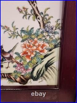 Antique Chinese Famille Rose Hand Painted Birds And Flowers Porcelain Plaque