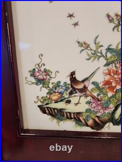 Antique Chinese Famille Rose Hand Painted Birds And Flowers Porcelain Plaque