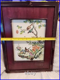 Antique Chinese Famille Rose Hand Painted Birds And Flowers Porcelain Plaque