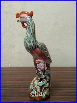 Antique Chinese Famille Rose Phoenix Fenghuang Bird Porcelain Statue