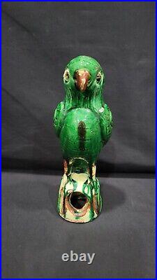 Antique Chinese Green Glaze Pottery Parrot, Late Qing Dynasty