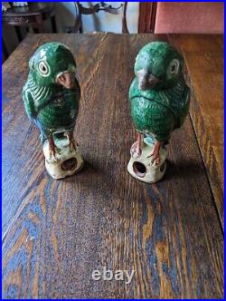 Antique Chinese Green Glazed Parrots Pair