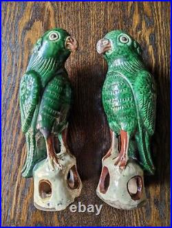 Antique Chinese Green Glazed Parrots Pair