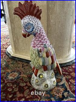 Antique Chinese Hand Painted Porcelain Bird Figurine Multicolor Ceramic 17 RARE