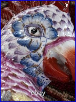 Antique Chinese Hand Painted Porcelain Bird Figurine Multicolor Ceramic 17 RARE