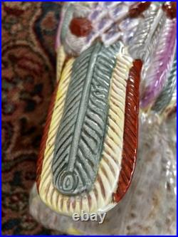 Antique Chinese Hand Painted Porcelain Bird Figurine Multicolor Ceramic 17 RARE