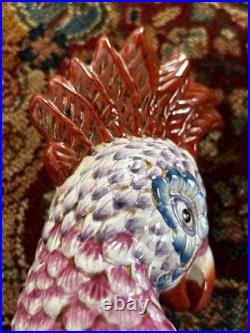 Antique Chinese Hand Painted Porcelain Bird Figurine Multicolor Ceramic 17 RARE