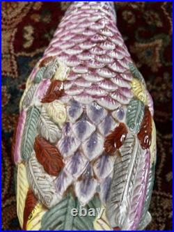 Antique Chinese Hand Painted Porcelain Bird Figurine Multicolor Ceramic 17 RARE