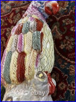 Antique Chinese Hand Painted Porcelain Bird Figurine Multicolor Ceramic 17 RARE