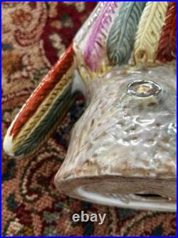 Antique Chinese Hand Painted Porcelain Bird Figurine Multicolor Ceramic 17 RARE