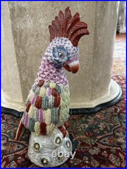Antique Chinese Hand Painted Porcelain Bird Figurine Multicolor Ceramic 17 RARE