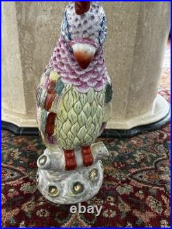 Antique Chinese Hand Painted Porcelain Bird Figurine Multicolor Ceramic 17 RARE