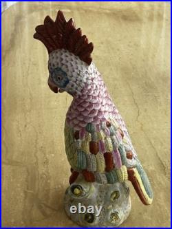 Antique Chinese Hand Painted Porcelain Bird Figurine Multicolor Ceramic 17 RARE