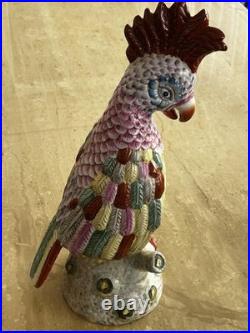 Antique Chinese Hand Painted Porcelain Bird Figurine Multicolor Ceramic 17 RARE
